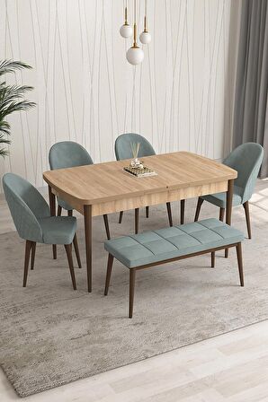 Rovena Modica Meşe 80x132 Açılabilir Suntalam Yemek Odası Takımı 4 Adet Sandalye+1 Bench
