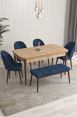 Rovena Modica Meşe 80x132 Açılabilir Suntalam Yemek Odası Takımı 4 Adet Sandalye+1 Bench