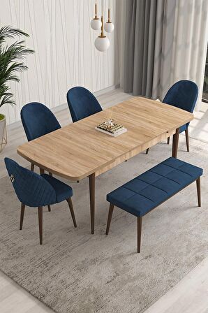 Rovena Modica Meşe 80x132 Açılabilir Suntalam Yemek Odası Takımı 4 Adet Sandalye+1 Bench