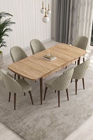 Rovena Modica Meşe 80x132 Açılabilir Suntalam Yemek Odası Takımı 6 Adet Sandalye
