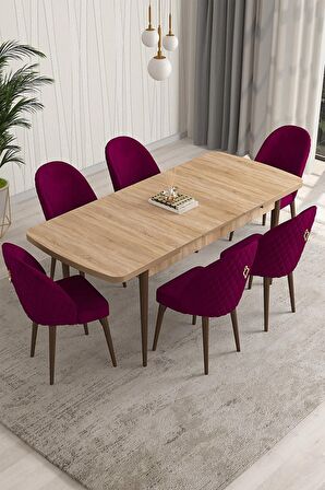 Rovena Modica Meşe 80x132 Açılabilir Suntalam Yemek Odası Takımı 6 Adet Sandalye
