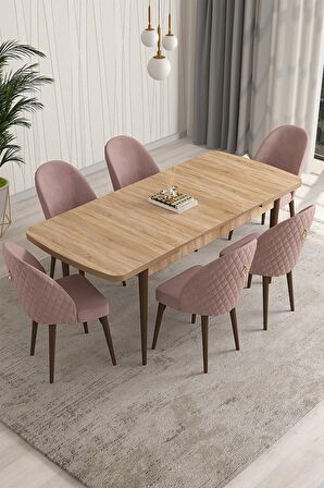 Rovena Modica Meşe 80x132 Açılabilir Suntalam Yemek Odası Takımı 6 Adet Sandalye
