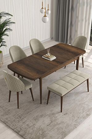 Rovena Modica Barok 80x132 Açılabilir Suntalam Yemek Odası Takımı 4 Adet Sandalye+1 Bench