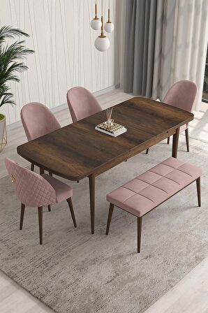 Rovena Modica Barok 80x132 Açılabilir Suntalam Yemek Odası Takımı 4 Adet Sandalye+1 Bench