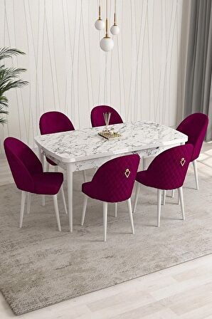 Rovena Modica Beyaz Mermer 80x132 Açılabilir Suntalam Yemek Odası Takımı 4 Adet Sandalye+1 Bench
