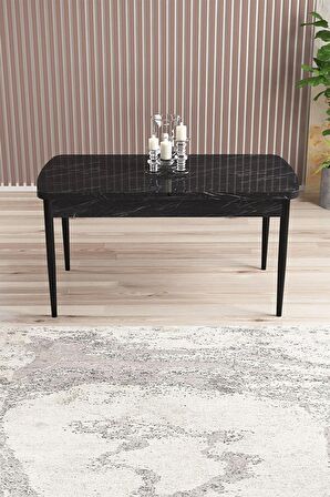 Rovena Modica Siyah Mermer 80x132 Açılabilir Suntalam Yemek Odası Takımı 4 Adet Sandalye
