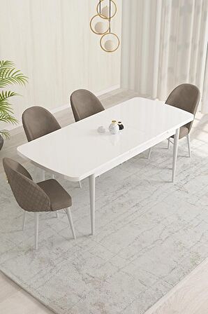 Rovena Olbia Beyaz 80x132 Açılabilir Suntalam Yemek Odası Takımı 4 Adet Sandalye
