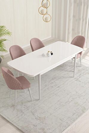 Rovena Olbia Beyaz 80x132 Açılabilir Suntalam Yemek Odası Takımı 4 Adet Sandalye