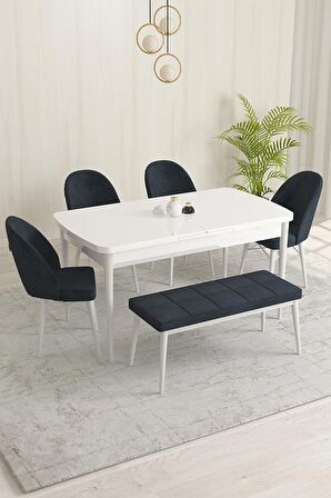 Rovena Olbia Beyaz 80x132 Açılabilir Suntalam Yemek Odası Takımı 4 Adet Sandalye+1 Bench