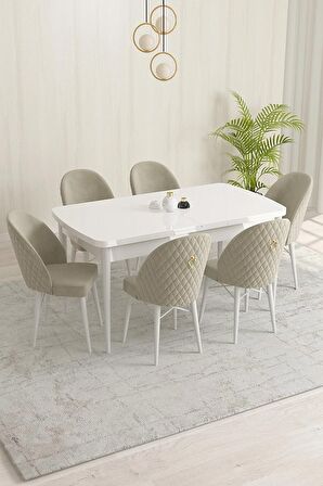 Rovena Olbia Beyaz 80x132 Açılabilir Suntalam Yemek Odası Takımı 6 Adet Sandalye