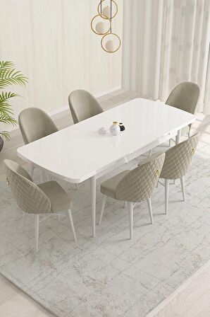 Rovena Olbia Beyaz 80x132 Açılabilir Suntalam Yemek Odası Takımı 6 Adet Sandalye