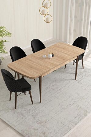 Rovena Olbia Meşe 80x132 Açılabilir Suntalam Yemek Odası Takımı 4 Adet Sandalye