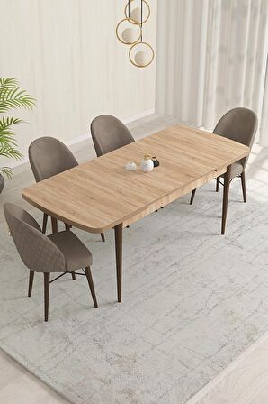 Rovena Olbia Meşe 80x132 Açılabilir Suntalam Yemek Odası Takımı 4 Adet Sandalye