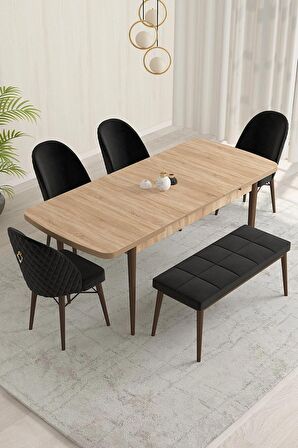 Rovena Olbia Meşe 80x132 Açılabilir Suntalam Yemek Odası Takımı 4 Adet Sandalye+1 Bench
