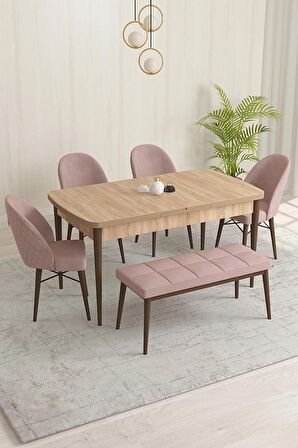 Rovena Olbia Meşe 80x132 Açılabilir Suntalam Yemek Odası Takımı 4 Adet Sandalye+1 Bench