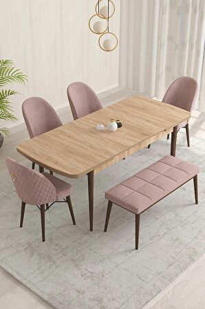 Rovena Olbia Meşe 80x132 Açılabilir Suntalam Yemek Odası Takımı 4 Adet Sandalye+1 Bench