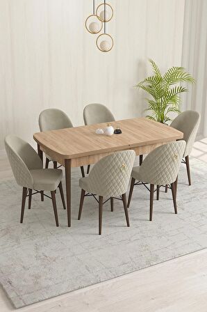 Rovena Olbia Meşe 80x132 Açılabilir Suntalam Yemek Odası Takımı 6 Adet Sandalye
