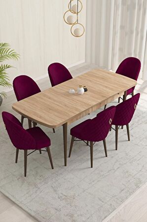 Rovena Olbia Meşe 80x132 Açılabilir Suntalam Yemek Odası Takımı 6 Adet Sandalye