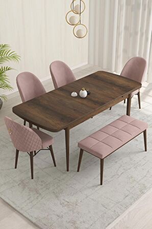 Rovena Olbia Barok 80x132 Açılabilir Suntalam Yemek Odası Takımı 4 Adet Sandalye+1 Bench
