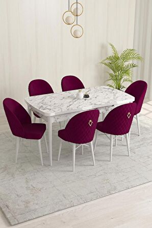 Rovena Olbia Beyaz Mermer 80x132 Açılabilir Suntalam Yemek Odası Takımı 6 Adet Sandalye