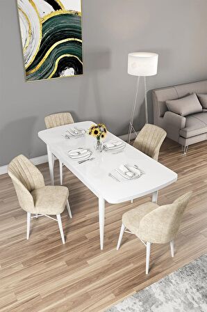 Rovena Novana Beyaz 80x132 Açılabilir Suntalam Yemek Odası Takımı 4 Adet Sandalye