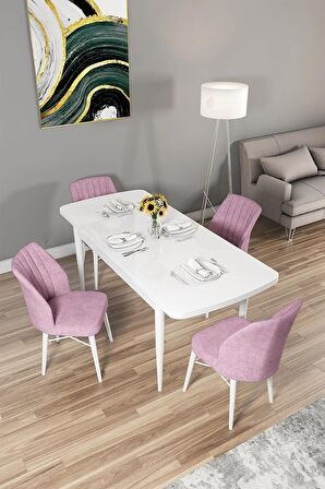 Rovena Novana Beyaz 80x132 Açılabilir Suntalam Yemek Odası Takımı 4 Adet Sandalye