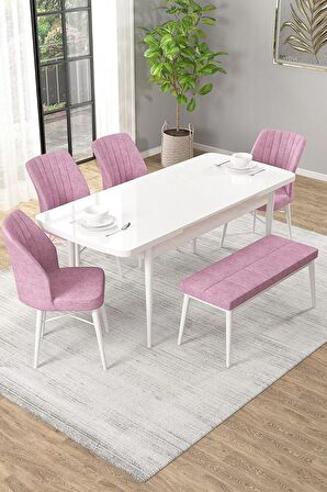 Rovena Novana Beyaz 80x132 Açılabilir Suntalam Yemek Odası Takımı 4 Adet Sandalye + 1 Bench