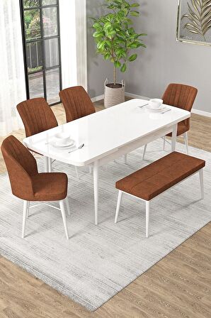 Rovena Novana Beyaz 80x132 Açılabilir Suntalam Yemek Odası Takımı 4 Adet Sandalye + 1 Bench