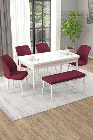 Rovena Novana Beyaz 80x132 Açılabilir Suntalam Yemek Odası Takımı 4 Adet Sandalye + 1 Bench