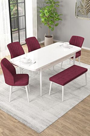 Rovena Novana Beyaz 80x132 Açılabilir Suntalam Yemek Odası Takımı 4 Adet Sandalye + 1 Bench