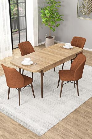 Rovena Novana Meşe 80x132 Açılabilir Suntalam Yemek Odası Takımı 4 Adet Sandalye