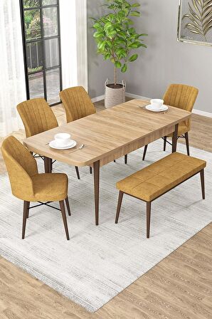 Rovena Novana Meşe 80x132 Açılabilir Suntalam Yemek Odası Takımı 4 Adet Sandalye + 1 Bench
