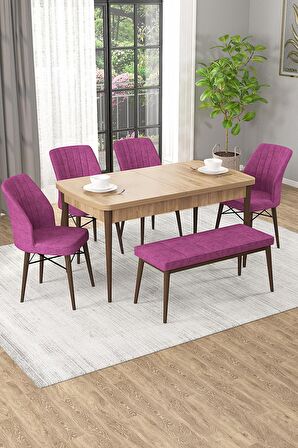 Rovena Novana Meşe 80x132 Açılabilir Suntalam Yemek Odası Takımı 4 Adet Sandalye + 1 Bench