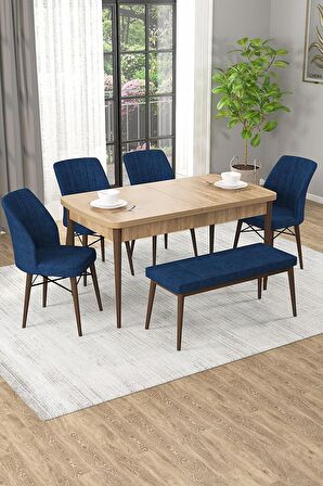 Rovena Novana Meşe 80x132 Açılabilir Suntalam Yemek Odası Takımı 4 Adet Sandalye + 1 Bench