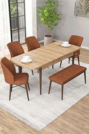 Rovena Novana Meşe 80x132 Açılabilir Suntalam Yemek Odası Takımı 4 Adet Sandalye + 1 Bench