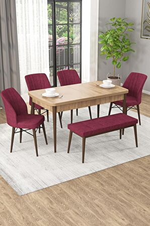 Rovena Novana Meşe 80x132 Açılabilir Suntalam Yemek Odası Takımı 4 Adet Sandalye + 1 Bench