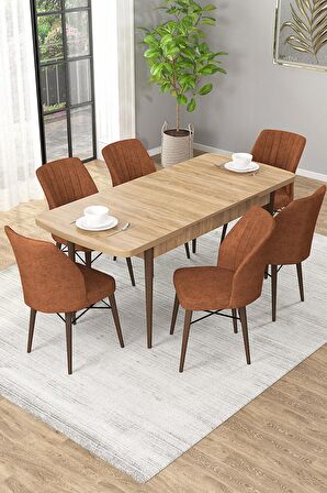 Rovena Novana Meşe 80x132 Açılabilir Suntalam Yemek Odası Takımı 6 Adet Sandalye