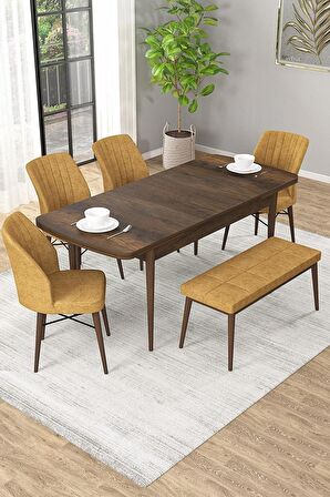 Rovena Novana Barok 80x132 Açılabilir Suntalam Yemek Odası Takımı 4 Adet Sandalye + 1 Bench