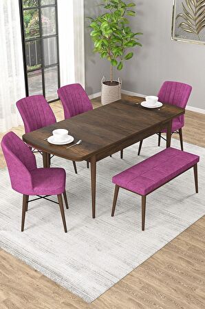 Rovena Novana Barok 80x132 Açılabilir Suntalam Yemek Odası Takımı 4 Adet Sandalye + 1 Bench