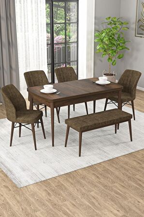 Rovena Novana Barok 80x132 Açılabilir Suntalam Yemek Odası Takımı 4 Adet Sandalye + 1 Bench