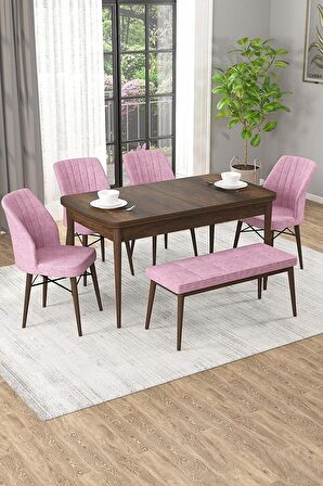 Rovena Novana Barok 80x132 Açılabilir Suntalam Yemek Odası Takımı 4 Adet Sandalye + 1 Bench