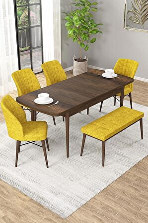 Rovena Novana Barok 80x132 Açılabilir Suntalam Yemek Odası Takımı 4 Adet Sandalye + 1 Bench