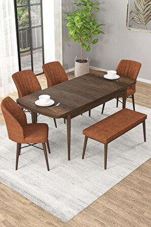 Rovena Novana Barok 80x132 Açılabilir Suntalam Yemek Odası Takımı 4 Adet Sandalye + 1 Bench