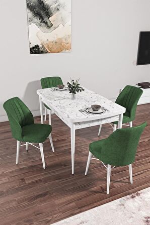 Rovena Novana Beyaz Mermer 80x132 Açılabilir Suntalam Yemek Odası Takımı 4 Adet Sandalye