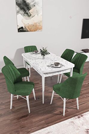 Rovena Novana Beyaz Mermer 80x132 Açılabilir Suntalam Yemek Odası Takımı 6 Adet Sandalye