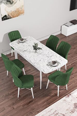 Rovena Novana Beyaz Mermer 80x132 Açılabilir Suntalam Yemek Odası Takımı 6 Adet Sandalye
