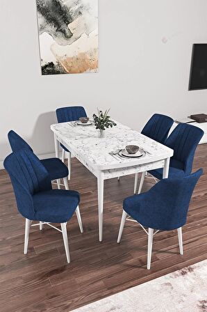 Rovena Novana Beyaz Mermer 80x132 Açılabilir Suntalam Yemek Odası Takımı 6 Adet Sandalye