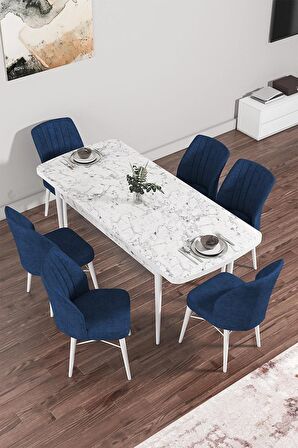 Rovena Novana Beyaz Mermer 80x132 Açılabilir Suntalam Yemek Odası Takımı 6 Adet Sandalye