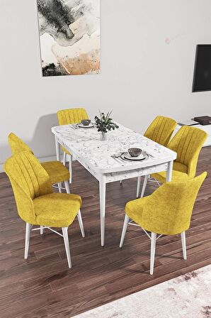 Rovena Novana Beyaz Mermer 80x132 Açılabilir Suntalam Yemek Odası Takımı 6 Adet Sandalye