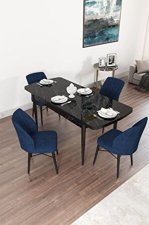 Rovena Novana Siyah Mermer 80x132 Açılabilir Suntalam Yemek Odası Takımı 4 Adet Sandalye